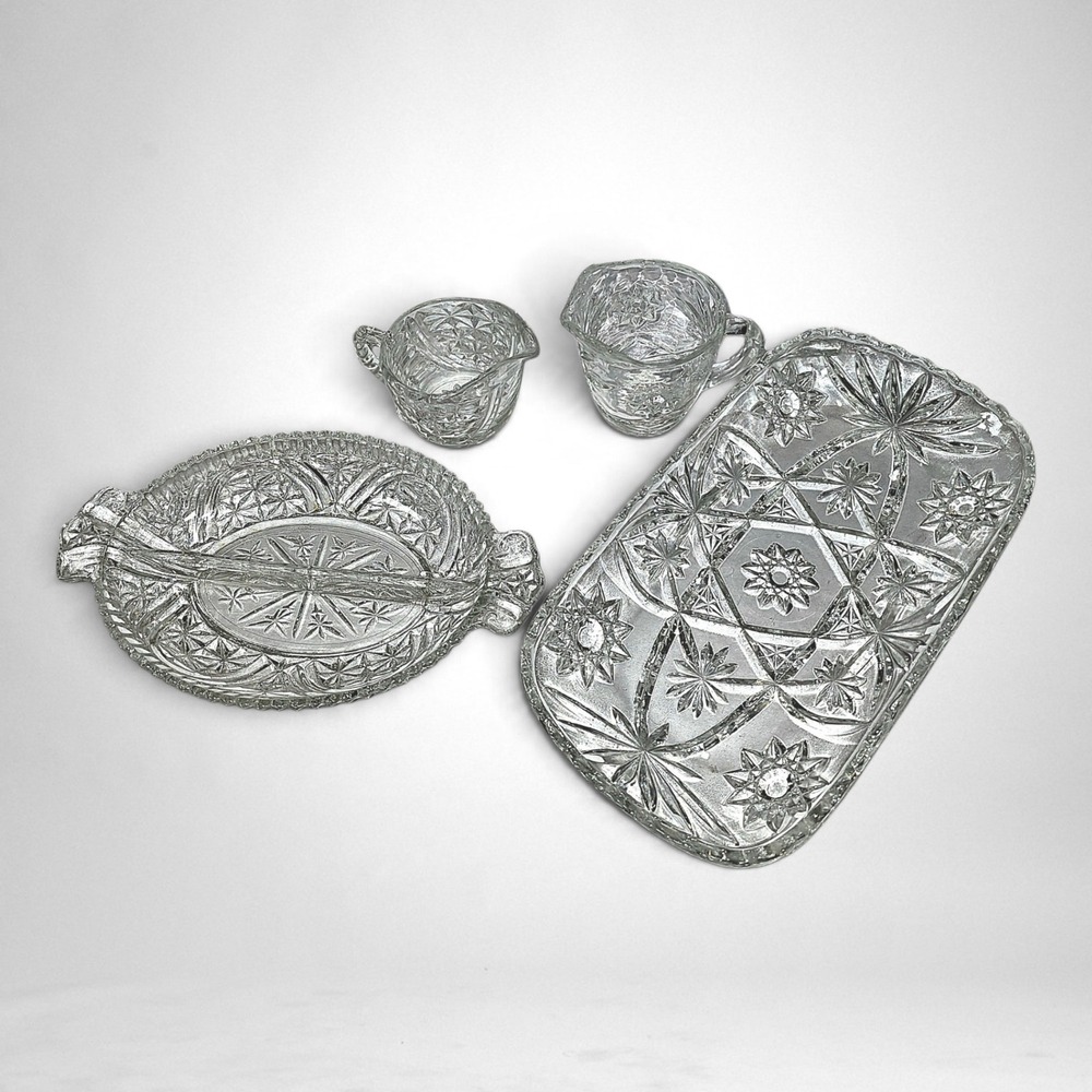 Vintage Anchor Hocking EAPC Glass Lot Early American Prescut Stars & Bars 4 Pc